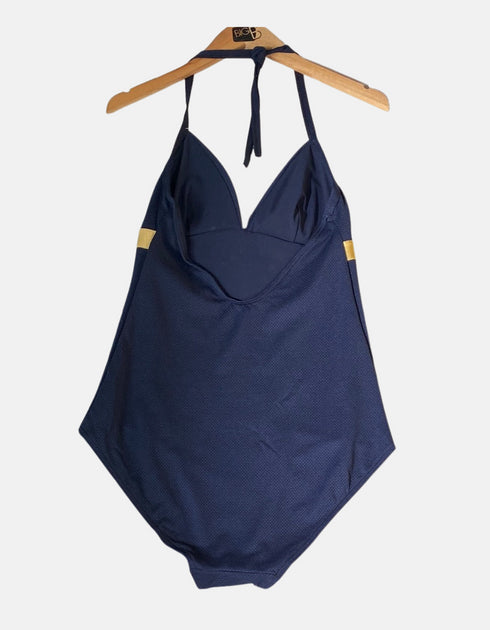 Navy Blue ladies swim suit with gold line FM